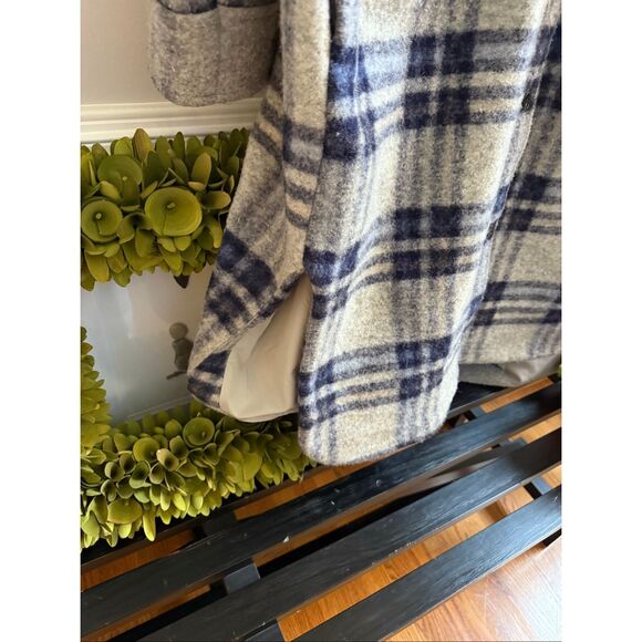 H&M Blue & Gray Long Wool Blend Shacket Coat sz XXL EUC - Picture 3 of 10
